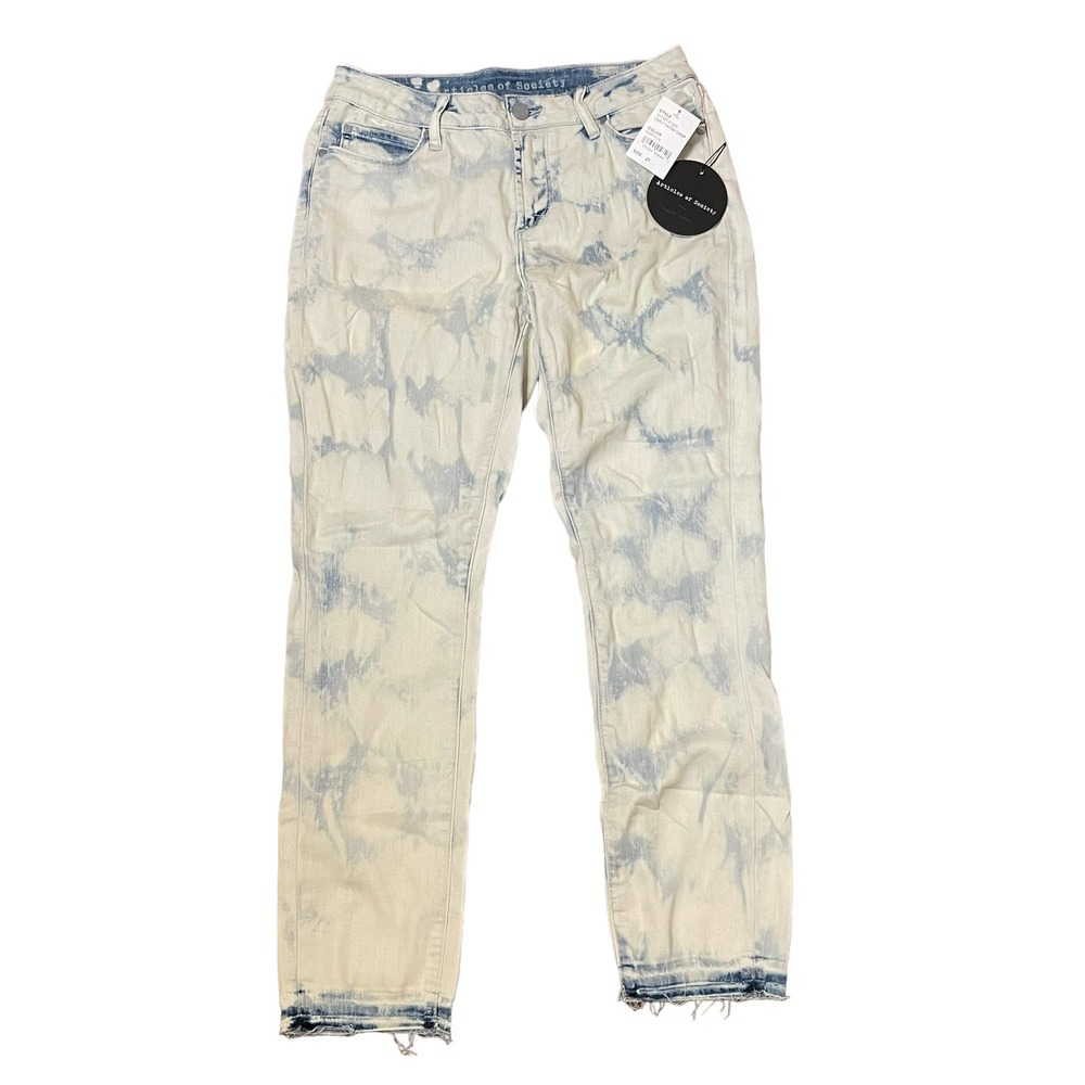 Article Of Society‎ Women Carly Skinny Crop Jeans Frayed Hem Bleach Denim 27 NWT